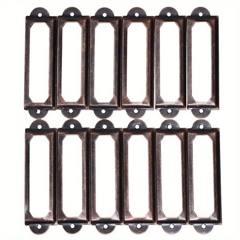 12pcs Antique Brass Iron Drawer Label Pull Handle Card Holder