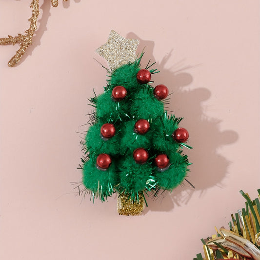 Green Christmas Tree Hair Clip Plush Glitter Duck Billed Clip