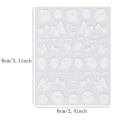 5D Flower Embossed Nail Art Sticker Campanula Butterfly Tulip Rabbit Daisy
