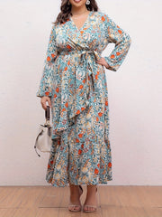Women's Plus Floral Print Maxi Dress With Ruffle Trim