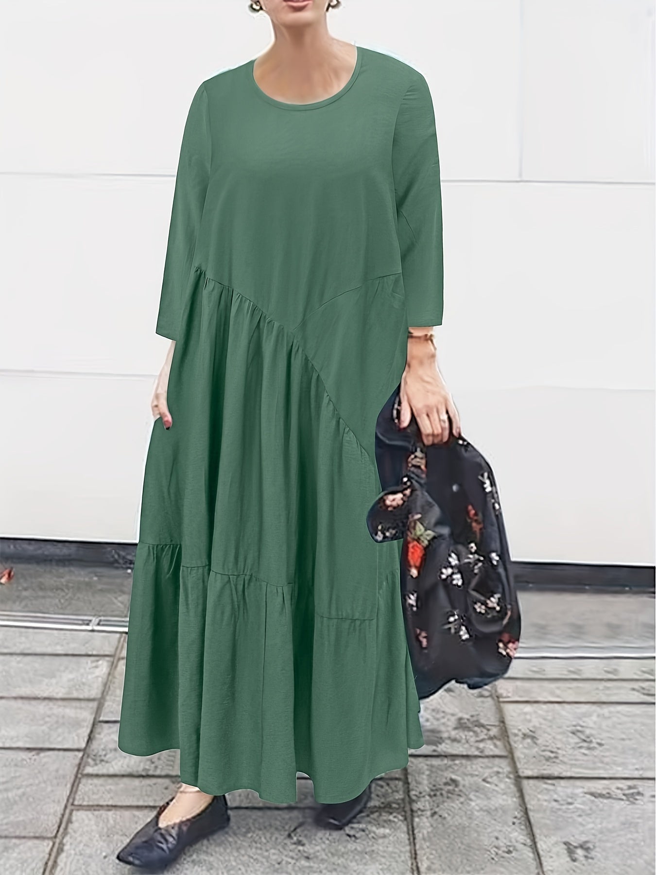  Solid Long Sleeve Maxi Dress
