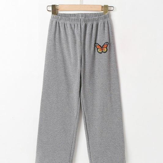 Girls Butterfly Print Wide Leg Sweatpants
