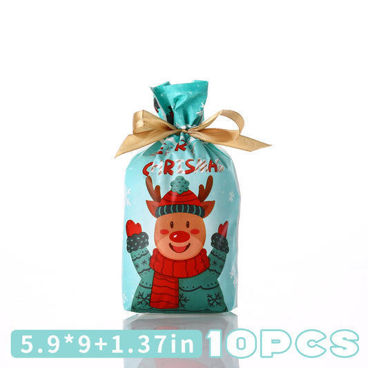 10pcs Christmas & Year Drawstring Bags Ideal for Gift Packing & Candy Baking