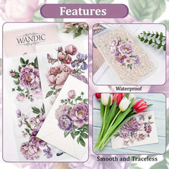 Purple Dreamy Flowers Transfer Decals, 3pcs