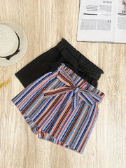 2 Pack Women's Casual Shorts: Solid Elastic & Polka Dot Tie Waist