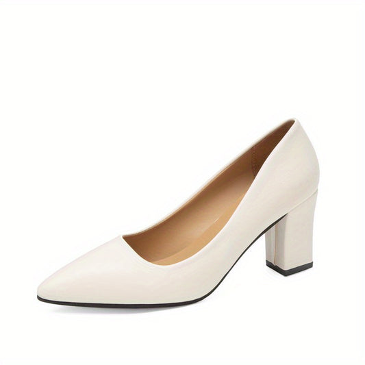 Women's Point Toe Slip On Pumps Solid Dress Heels