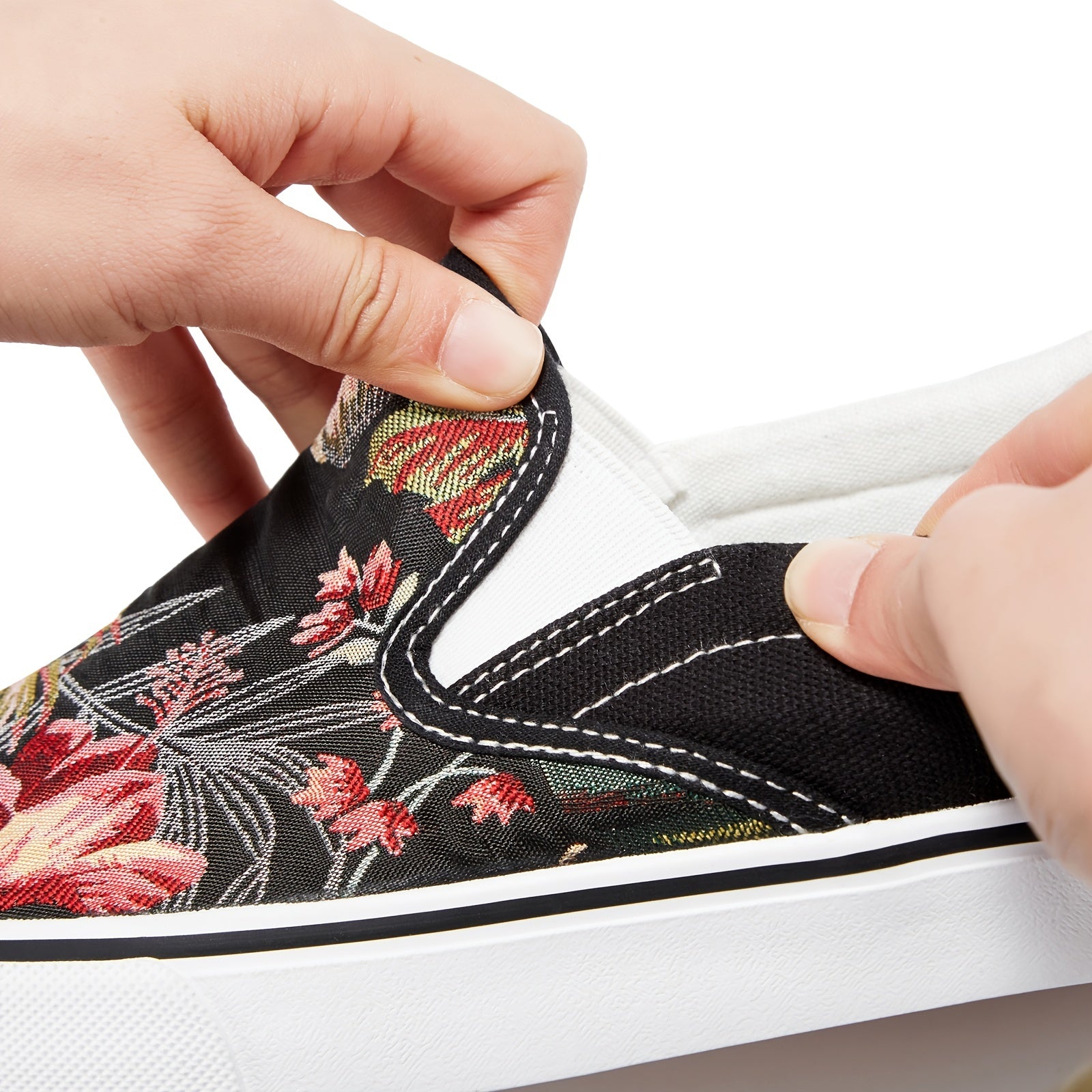 Floral Print Canvas Slip-On Casual Shoes Women's Comfy Flat Footwear