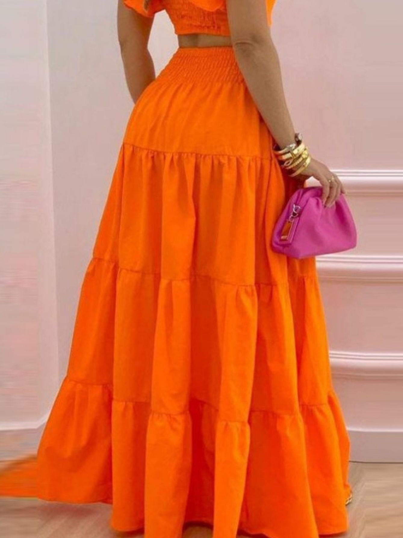 Women's Solid Tight Top & Swing Skirt Set