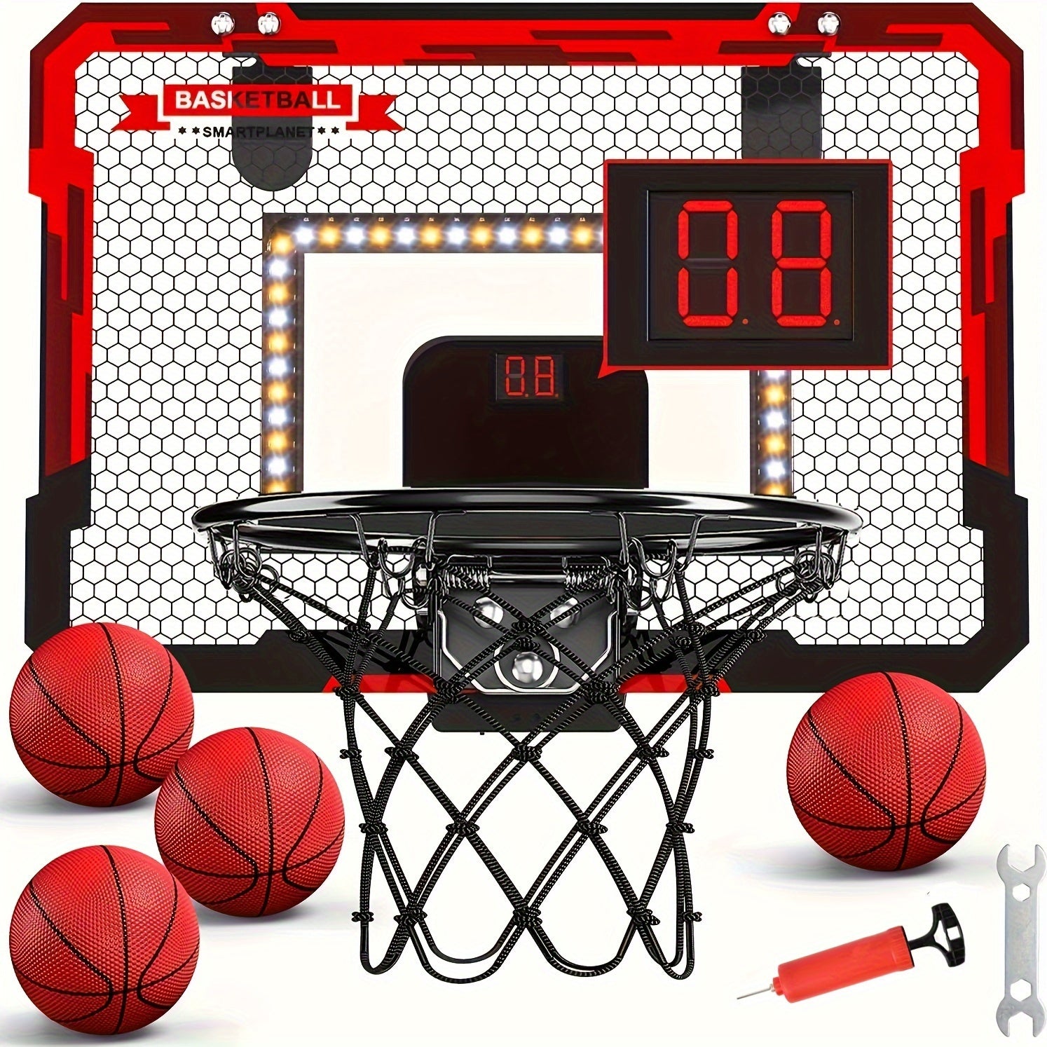 LED Indoor Basketball Hoop with Electronic Scoreboard & 4 Balls