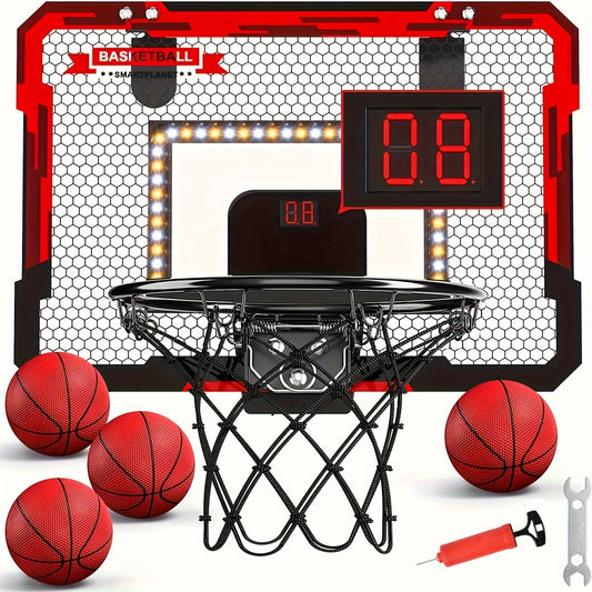 LED Indoor Basketball Hoop with Electronic Scoreboard & 4 Balls
