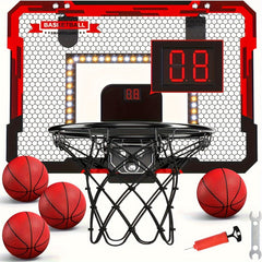 LED Indoor Basketball Hoop with Electronic Scoreboard & 4 Balls
