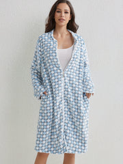 Polka Dot Flannel Night Robe Casual Zipper Sleepwear