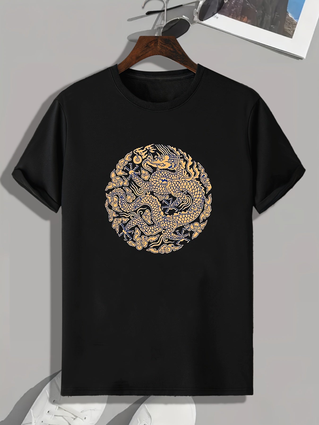Dragon Totem Print Men's Comfy T-shirt for Outdoor Summer