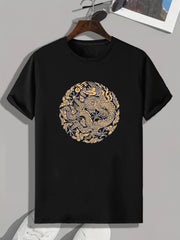 Dragon Totem Print Men's Comfy T-shirt for Outdoor Summer