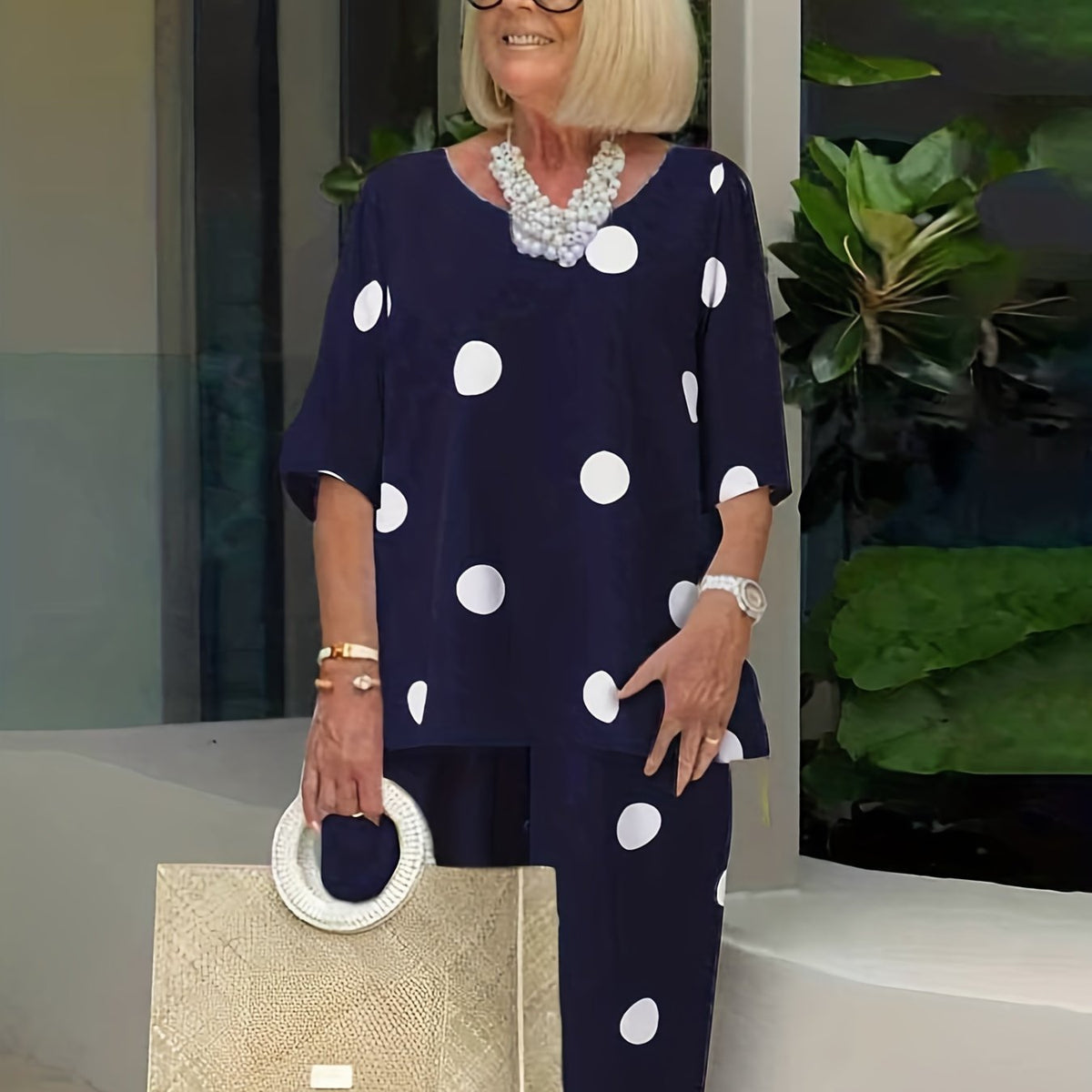 Polka Dot Two Piece Set Half Sleeve T-shirt & Pants