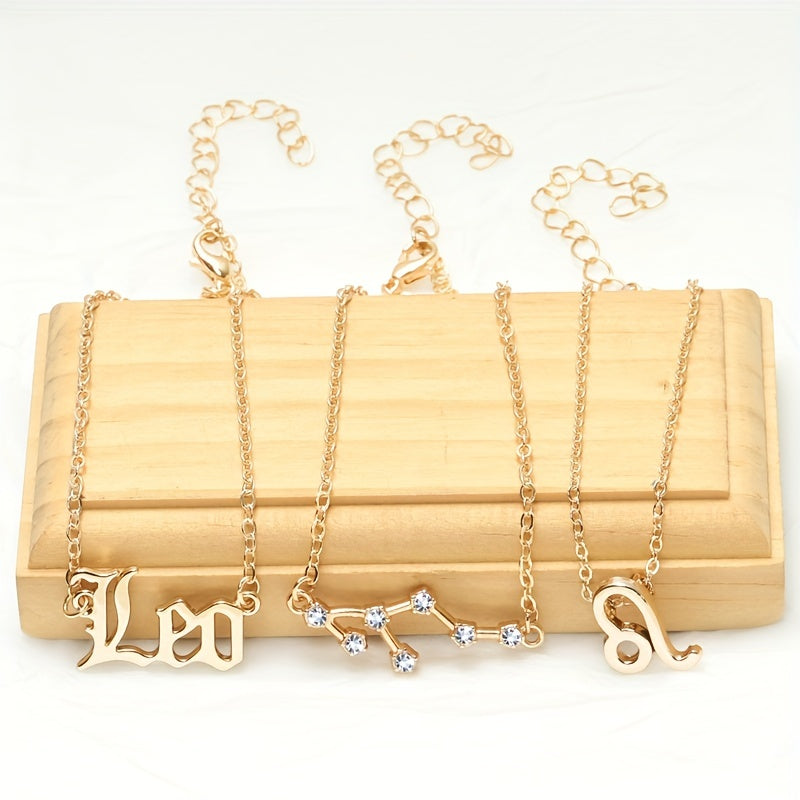 Golden 12 Zodiac Symbols Star Map Pendant Necklace Set