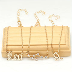 Golden 12 Zodiac Symbols Star Map Pendant Necklace Set