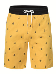 Anchor Print Active Shorts Men's Casual Stretch Pocket Shorts