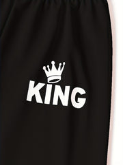Boy's Crown Pattern 2pcs Sweatshirt & Sweatpants Set KING Print Outfit