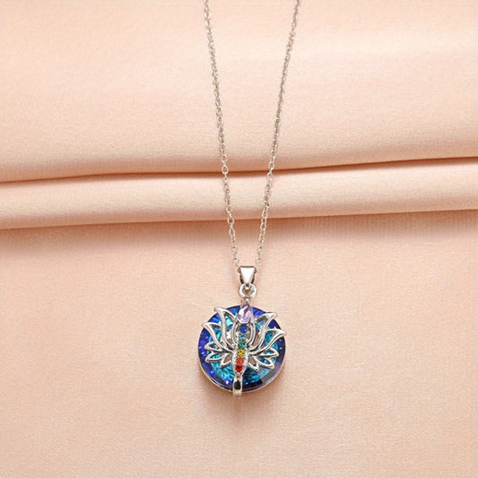 7 Chakra Necklace Lotus Pendant Yoga Chakra Healing Stone Bar Necklace