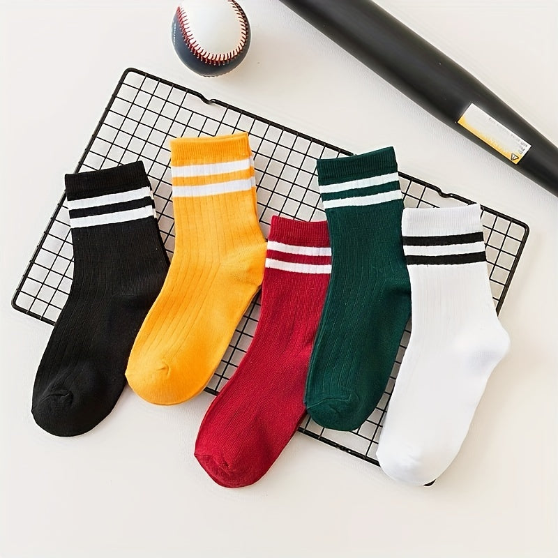 10 Pairs Stripe Print Socks Comfy & Soft Mid Tube Women's Stockings