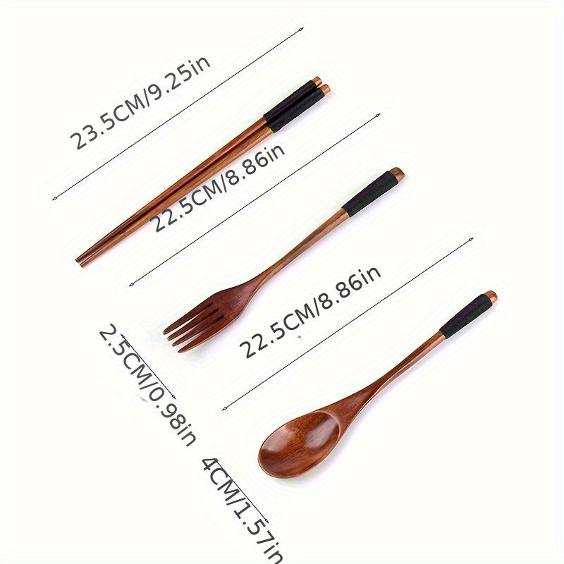 3pcs Japanese Style Wooden Tableware Set Spoon Chopsticks Fork
