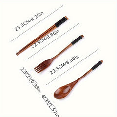3pcs Japanese Style Wooden Tableware Set Spoon Chopsticks Fork