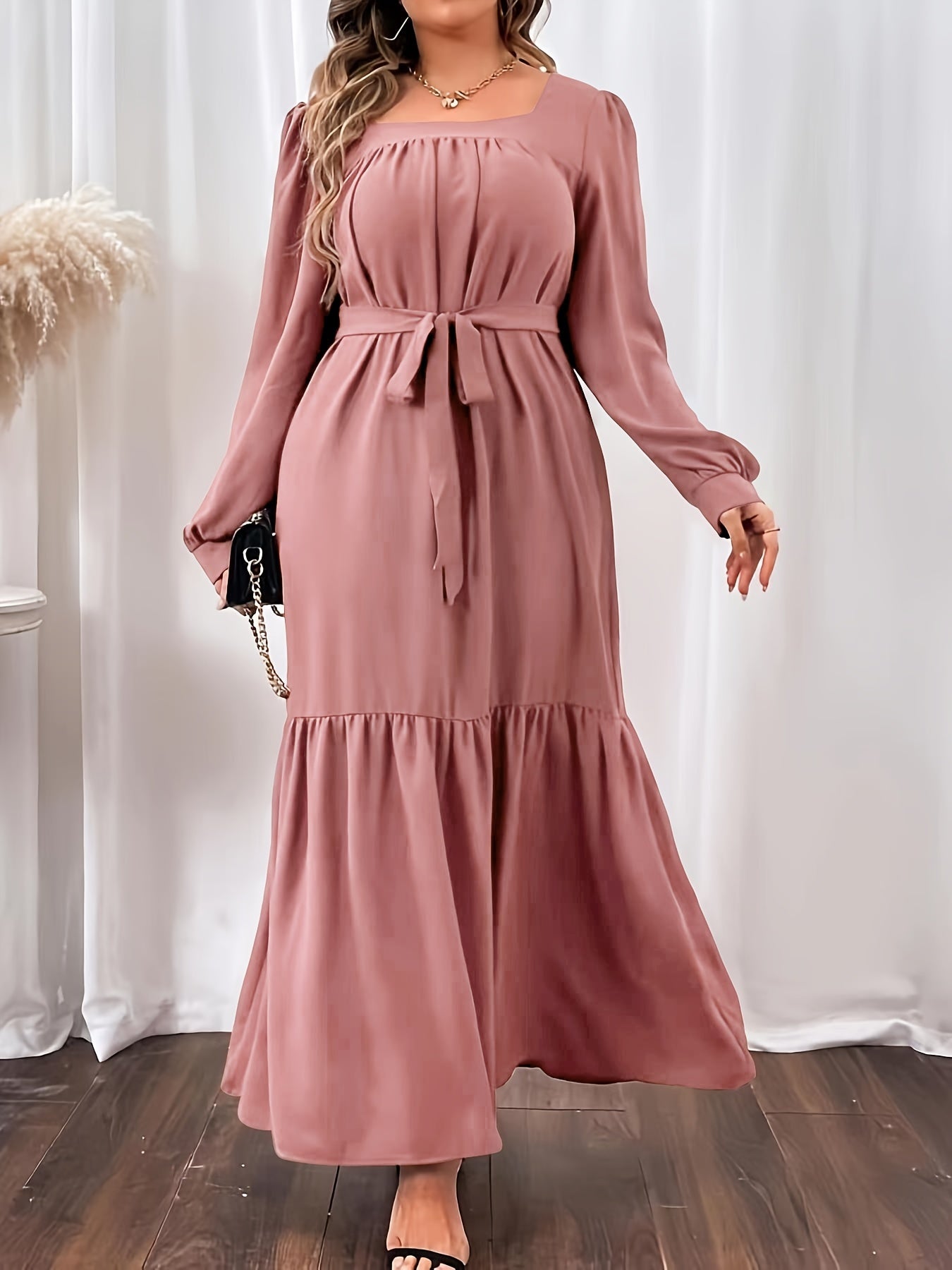  Square Neck Maxi Dress Women's Long Dress