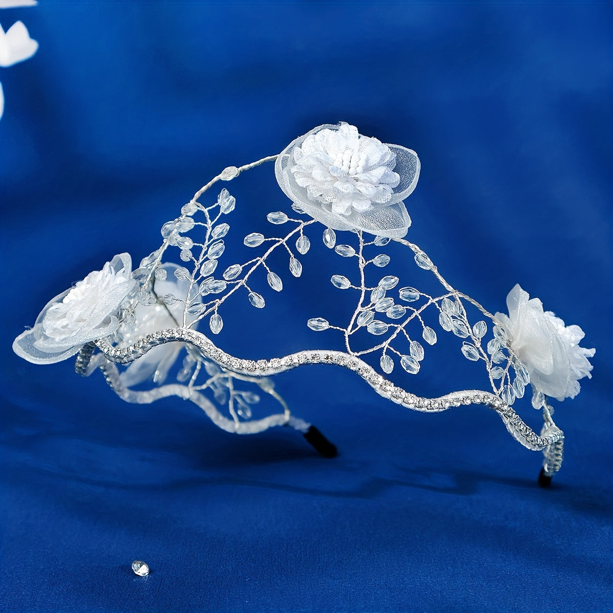 Mesh Flower Headband Rhinestone Hair Band Bridal Accessories