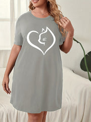  Heart & Cat Print Sleep Dress