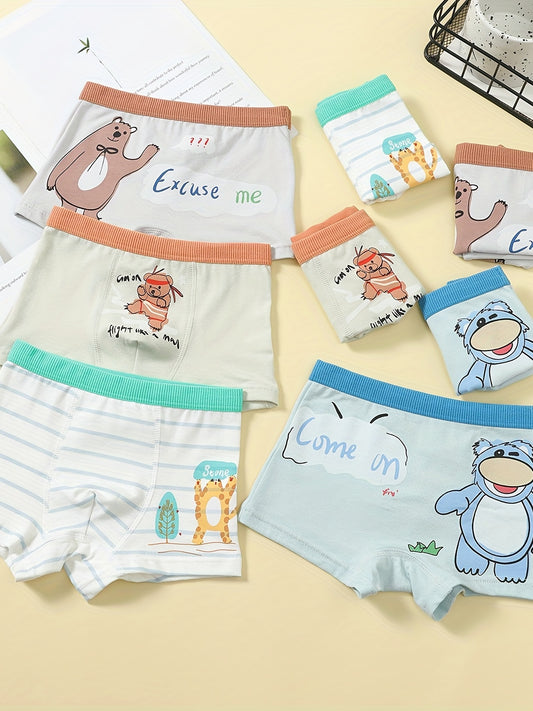 4pcs Boy's Boxer Briefs Cartoon Animal Print Elastic Waist Shorts