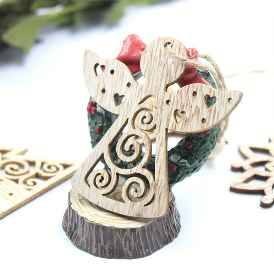 6pcs Wooden Christmas Decorations Snowflake Rocking Horse Pentagram Angel