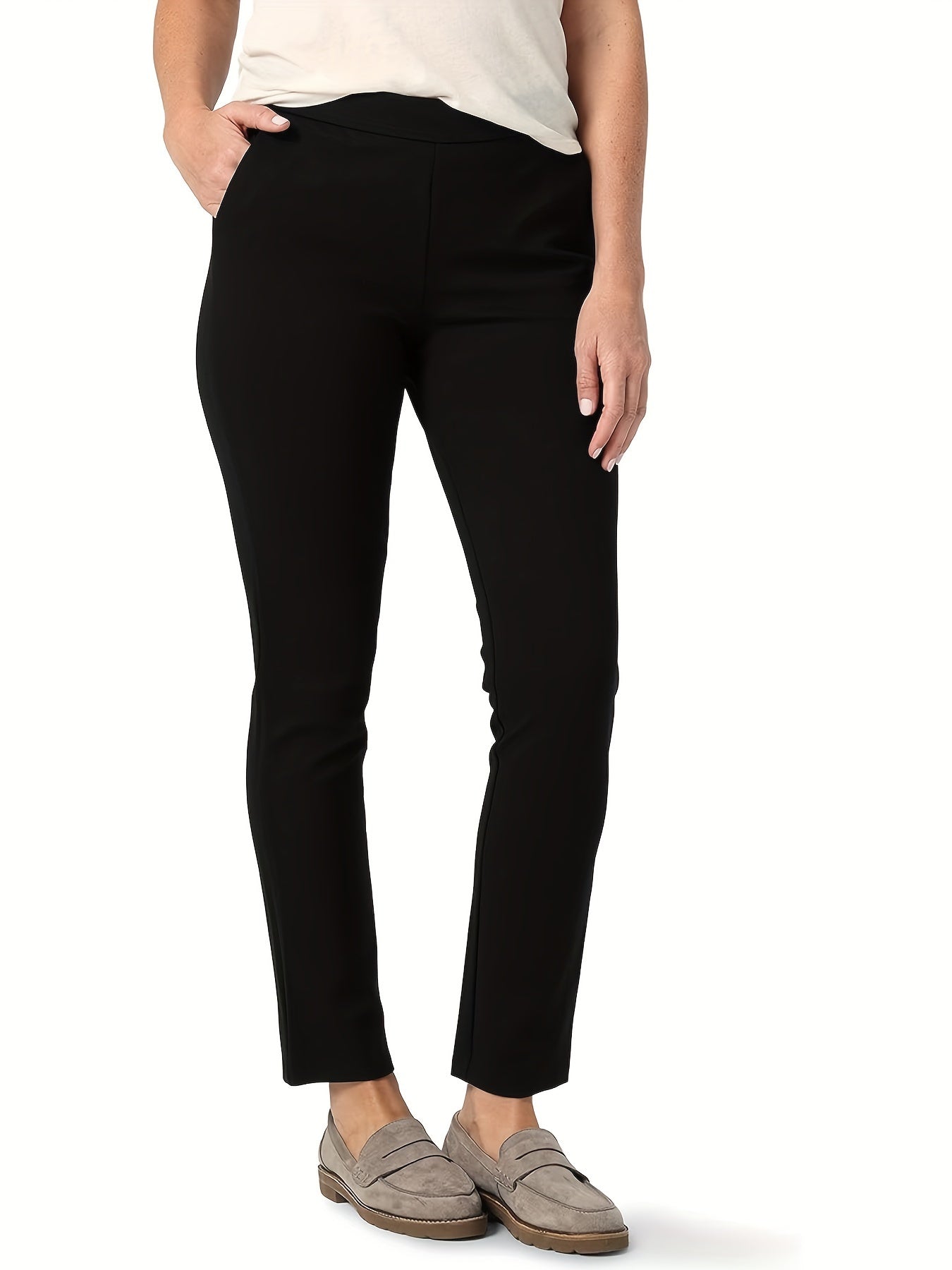  Women's Solid Comfort Stretch Slim Trousers
