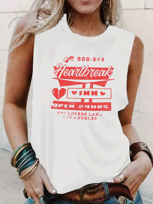 Letter Print Crew Neck Tank Top Casual Sleeveless Summer Tank Top