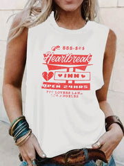 Letter Print Crew Neck Tank Top Casual Sleeveless Summer Tank Top