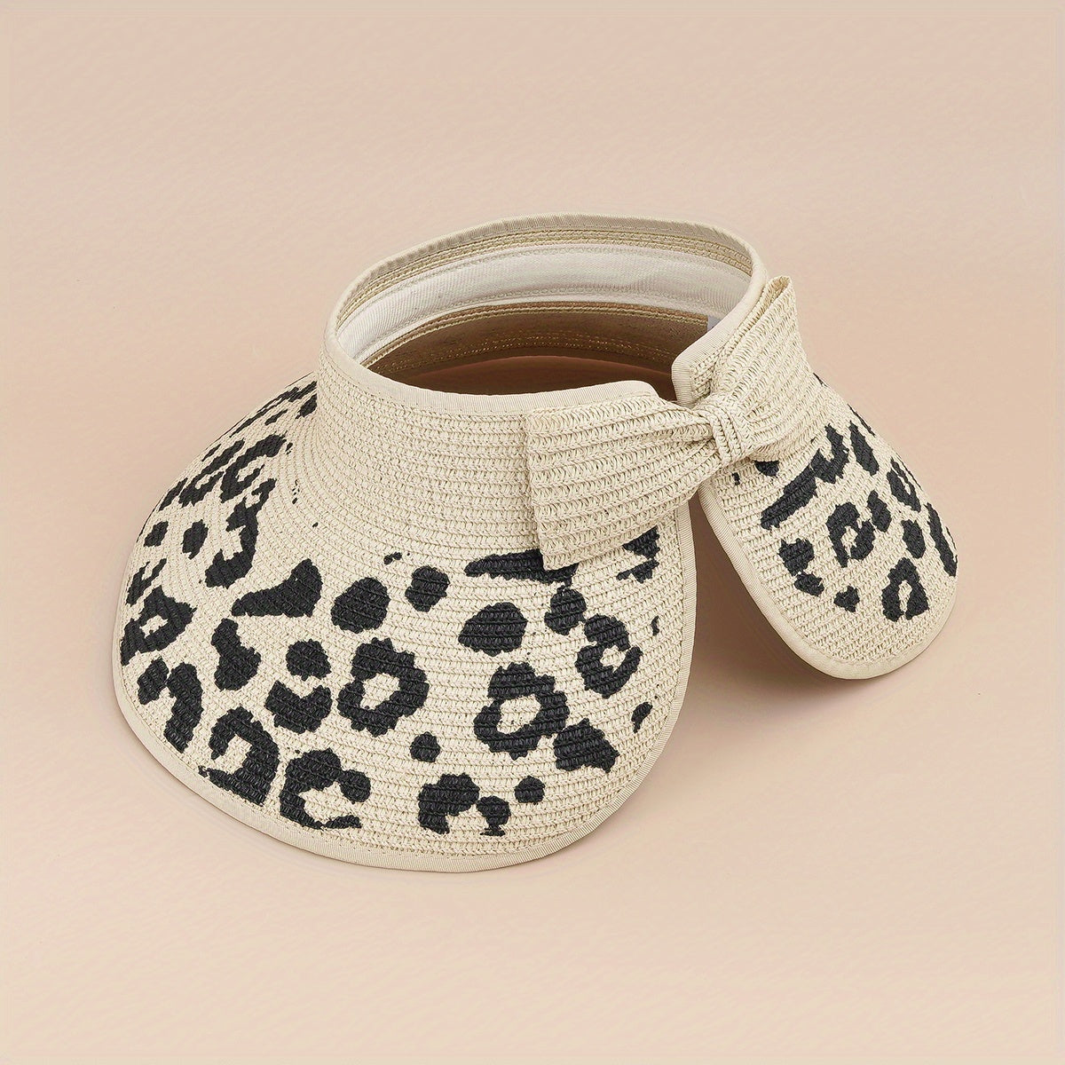 Leopard Print Summer Visor Straw Sun Hat UV Protection
