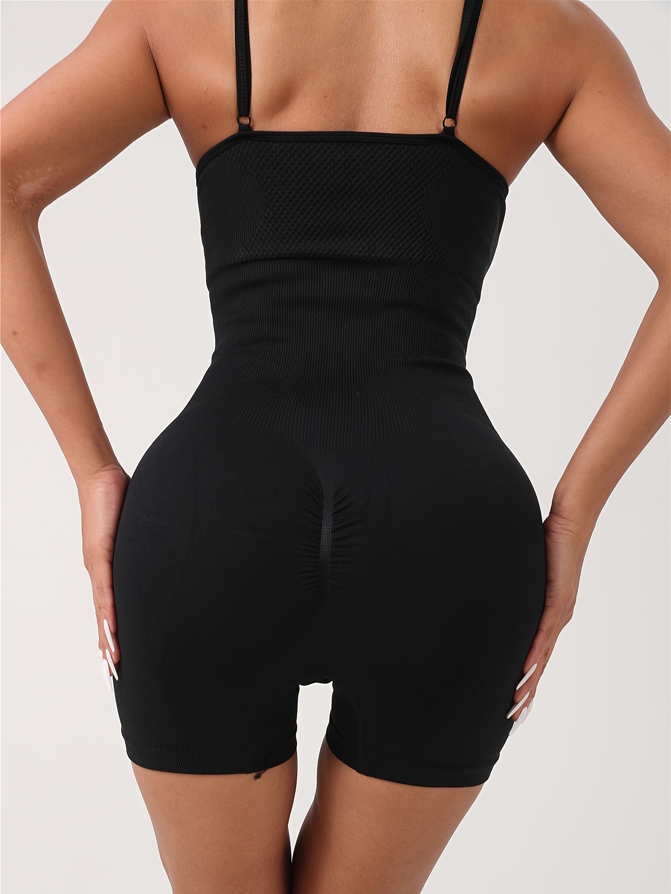 Seamless Yoga Jumpsuit Round Neck Rib Knit Fitness Yoga Romper