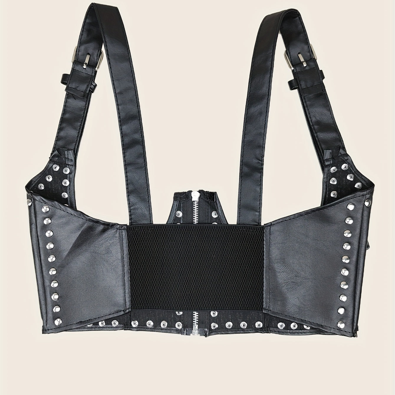 Punk Rivet Zipper Body Harness Corset Belt PU Leather Underbust Waistband