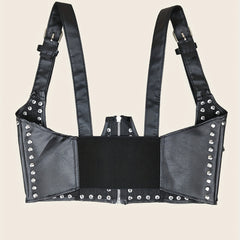 Punk Rivet Zipper Body Harness Corset Belt PU Leather Underbust Waistband
