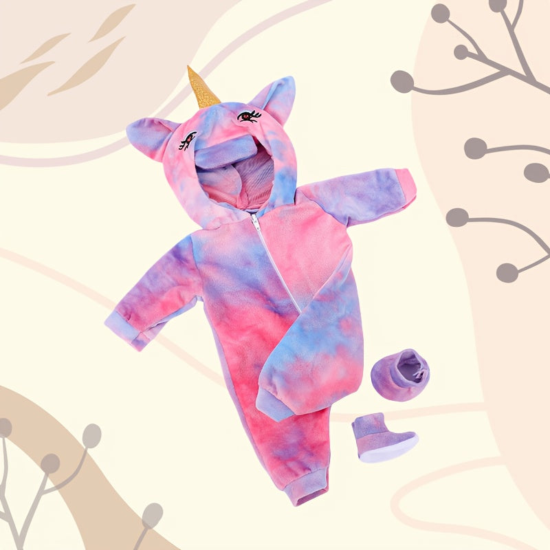 Doll Unicorn Onesie Vibrant Pink Purple Polyester Dress with Golden Horn Ears