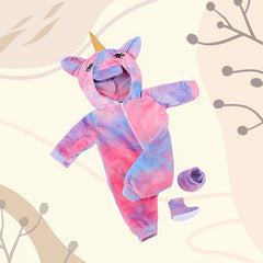 Doll Unicorn Onesie Vibrant Pink Purple Polyester Dress with Golden Horn Ears