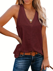 Summer Sleeveless Tank Top Solid V Neck Casual Women's Clothing