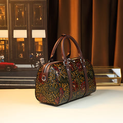 Vintage Floral Boston Bag Large Capacity Handbag Deep Brown