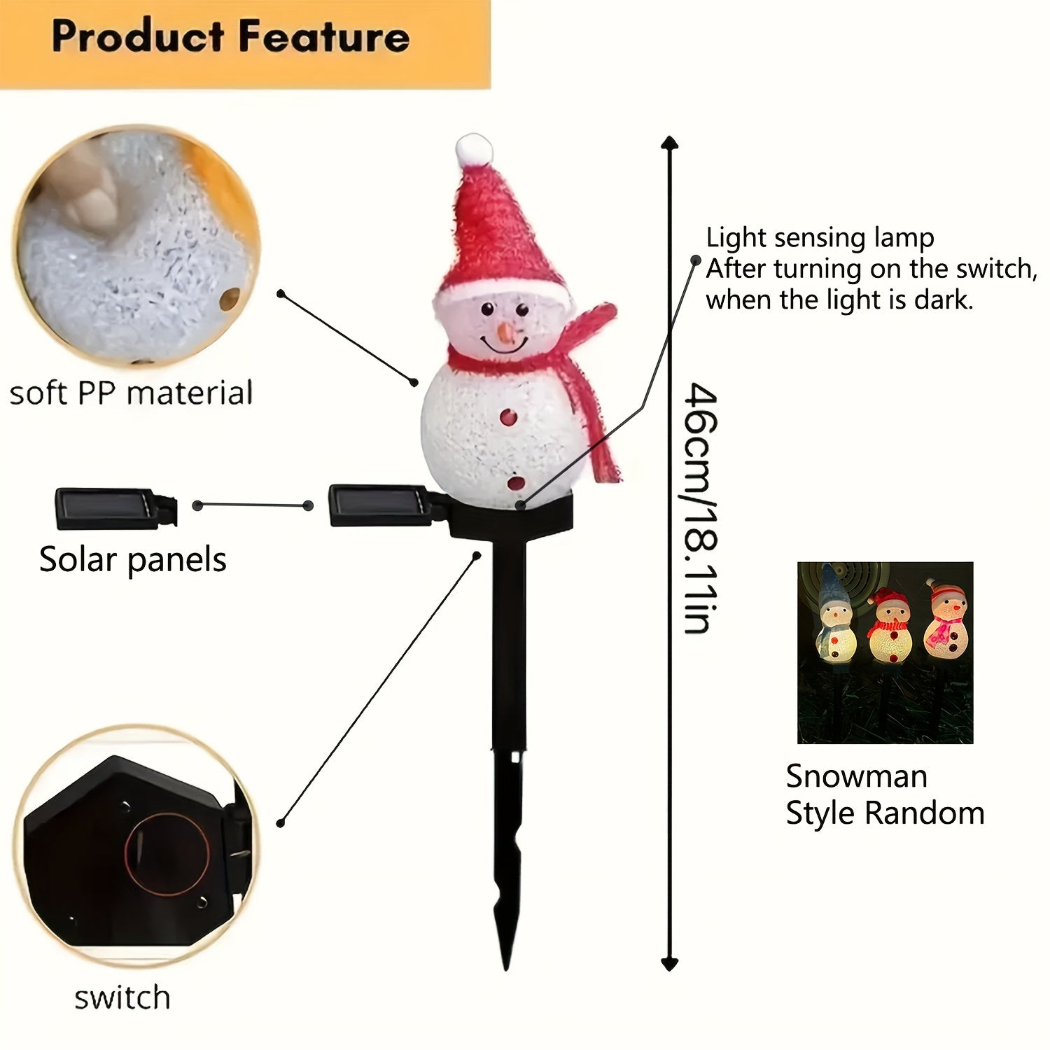 Solar Snowman Garden Stakes Lights Outdoor Waterproof Garden Lamp