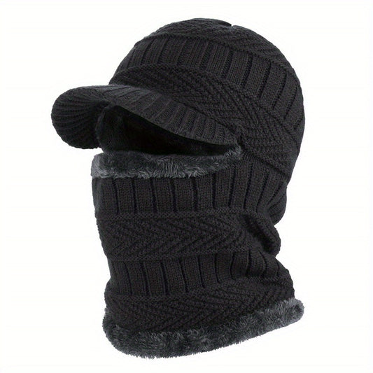 Men's Winter Plus Velvet Knitted Hat Neck Protection Windproof Woolen Warm Hat