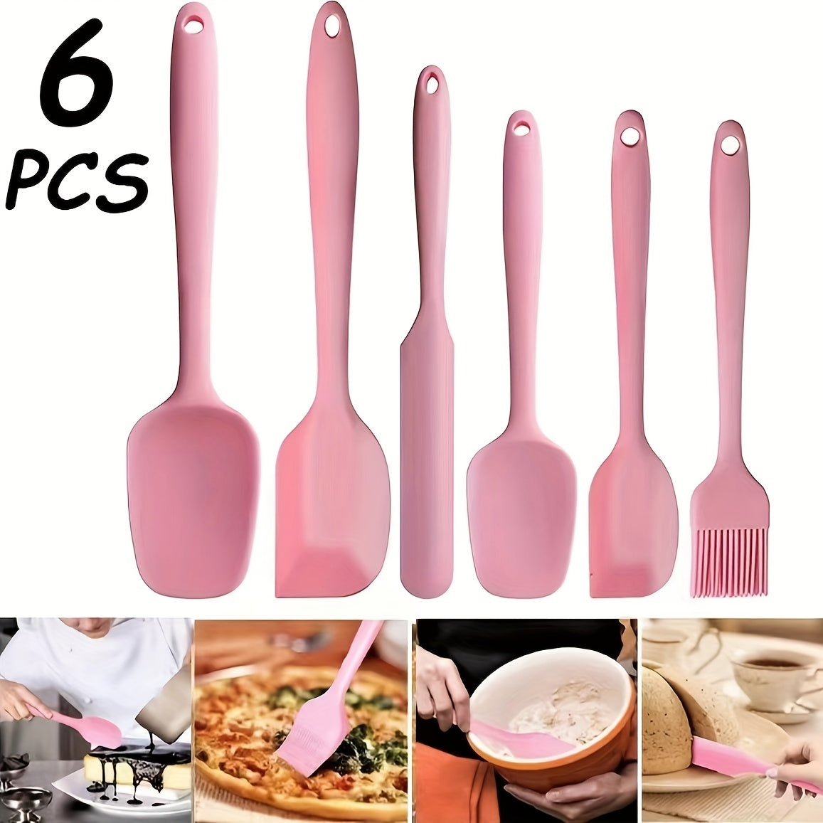 6pcs Silicone Kitchen Utensils Set Heat Resistant Non stick Pans Spatula Scraper