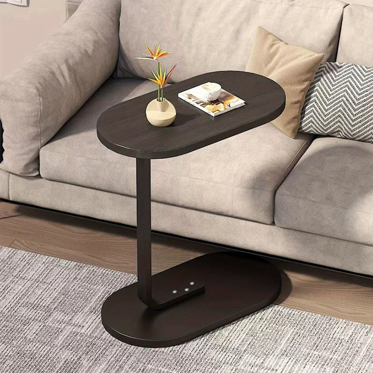 Modern Inlaid Coffee Table with Open Shelves, Metal Legs