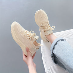 Women's Breathable Woven Sneakers Lace Up Low Top Shoes