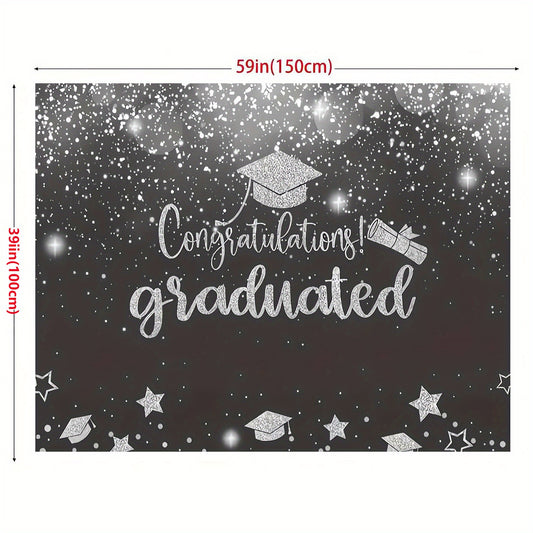 Silver Glitter Graduation Party Backdrop Photo Booth Prop