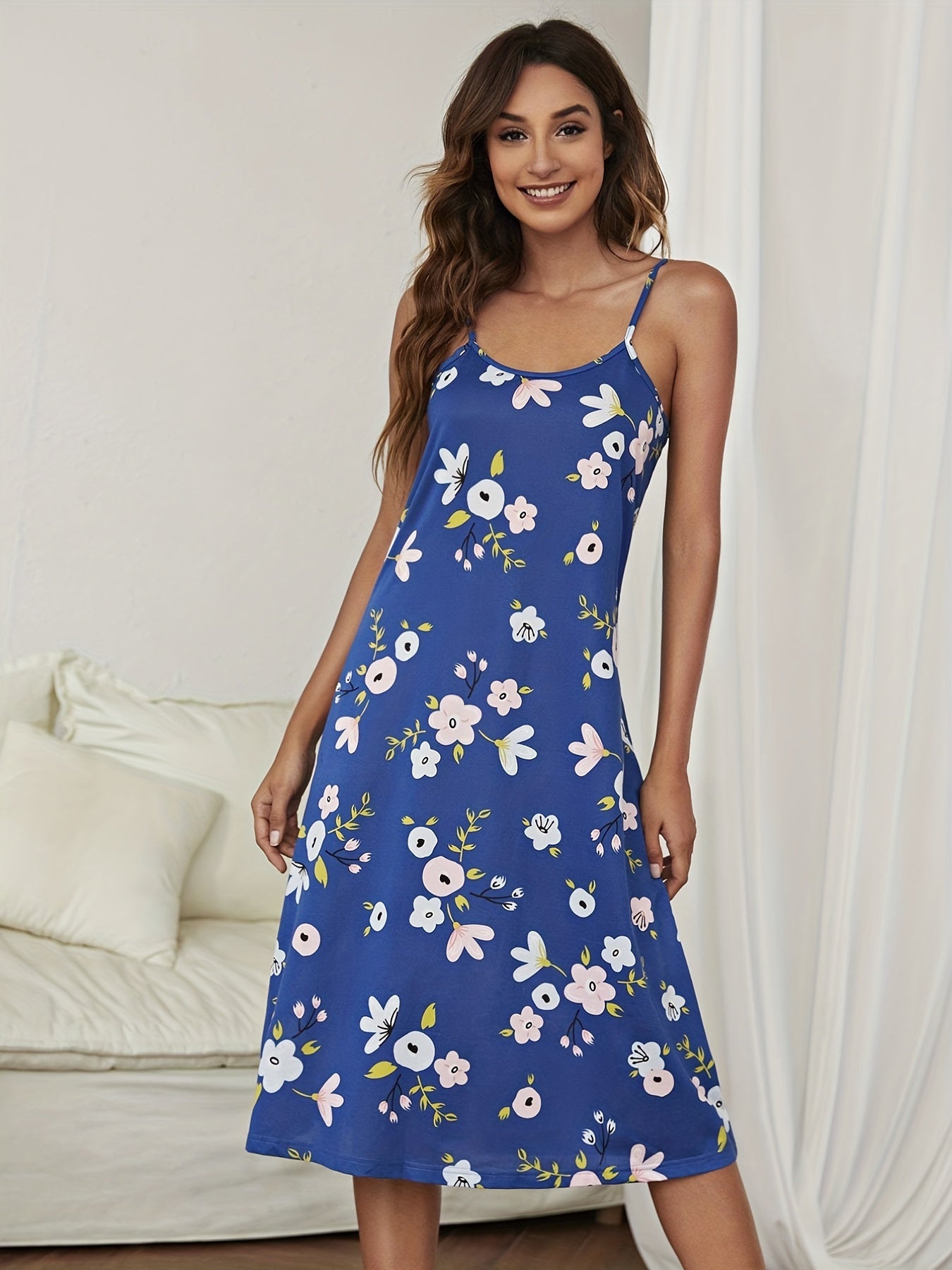 Floral Print Backless Nightdress